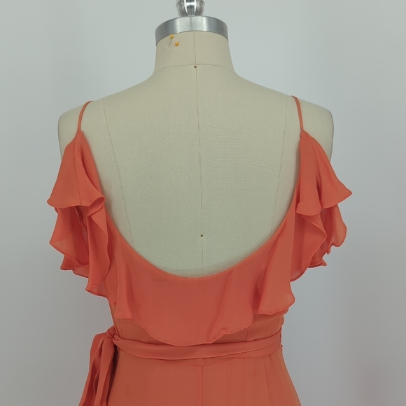 Women's Silk Ruffle Wrapped Maxi Dress Orange Size M/L - Picture 3 of 10